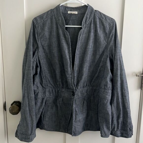 EUC Eileen Fisher gray blue stand collar chambray jacket large - Picture 3 of 9
